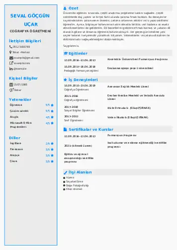 Coğrafya Öğretmeni CV Örnekleri cv indir